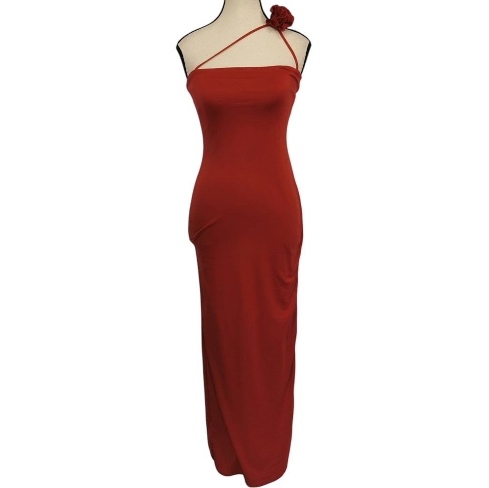 Bobbles & Lace Cienna Rust Bandeau Neck Spaghetti Strap Maxi Dress - Sz M